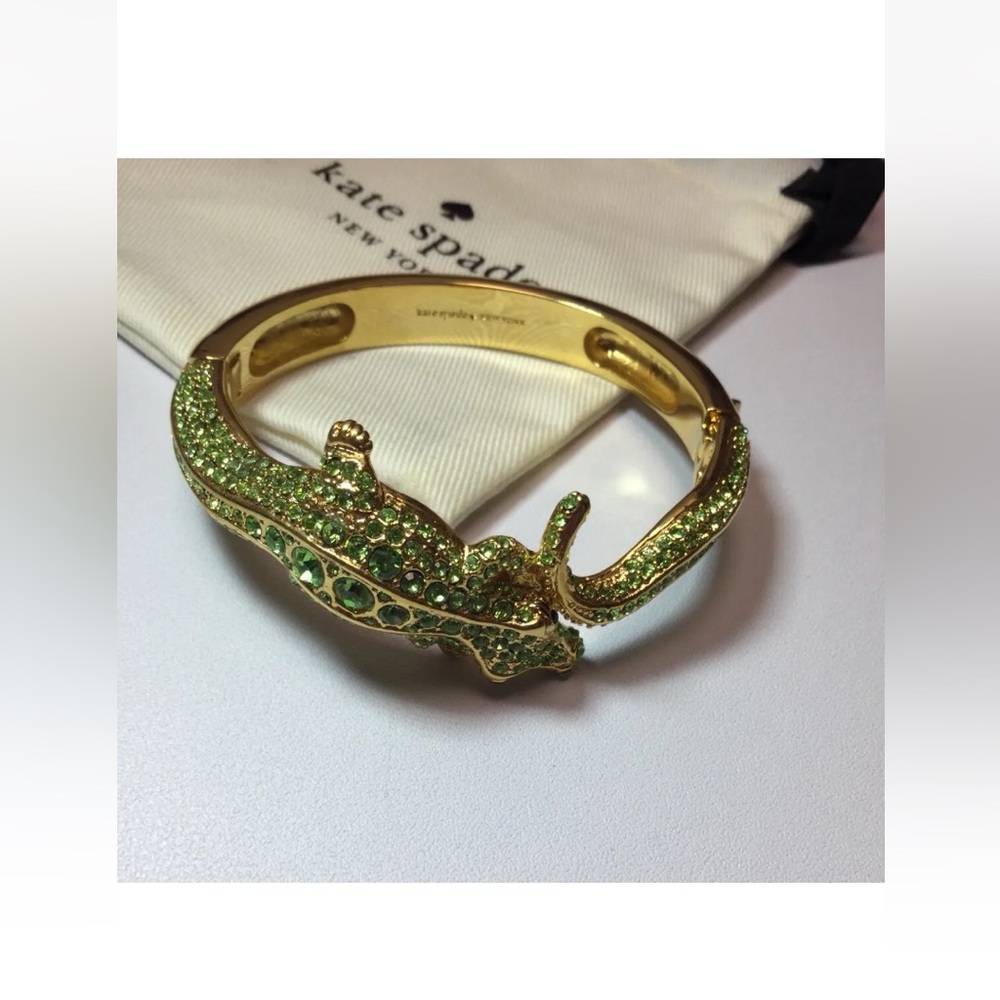 Kate Spade NY Gold Tone Swamped Pavé Alligator Hinged Bangle Bracelet w/dust bag